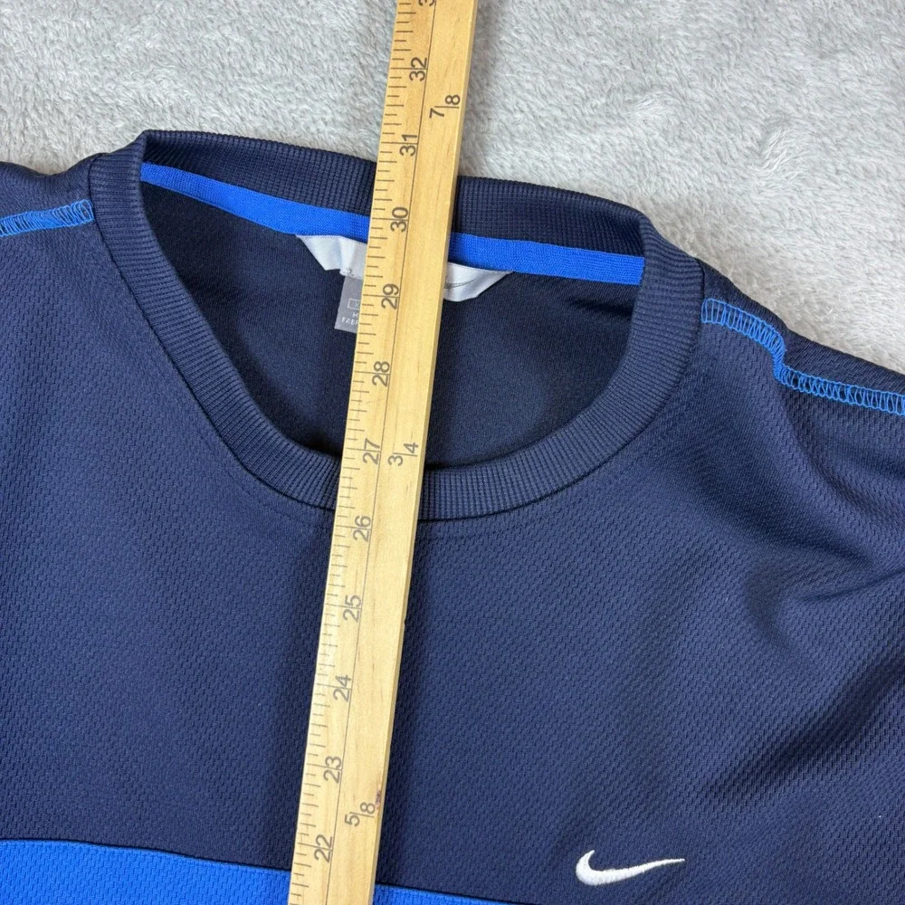 Nike Shirt Mens XL Long Sleeve Chest Stripe Athletic Navy Blue Stretch‎